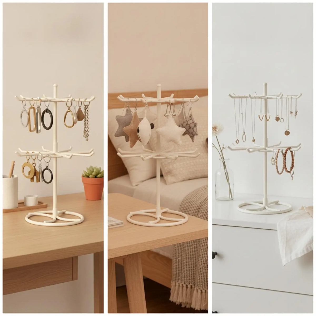 White Iron Rotating Display Stand – Jewelry & Keychain Hooks Rotating Display Stand PLUSH