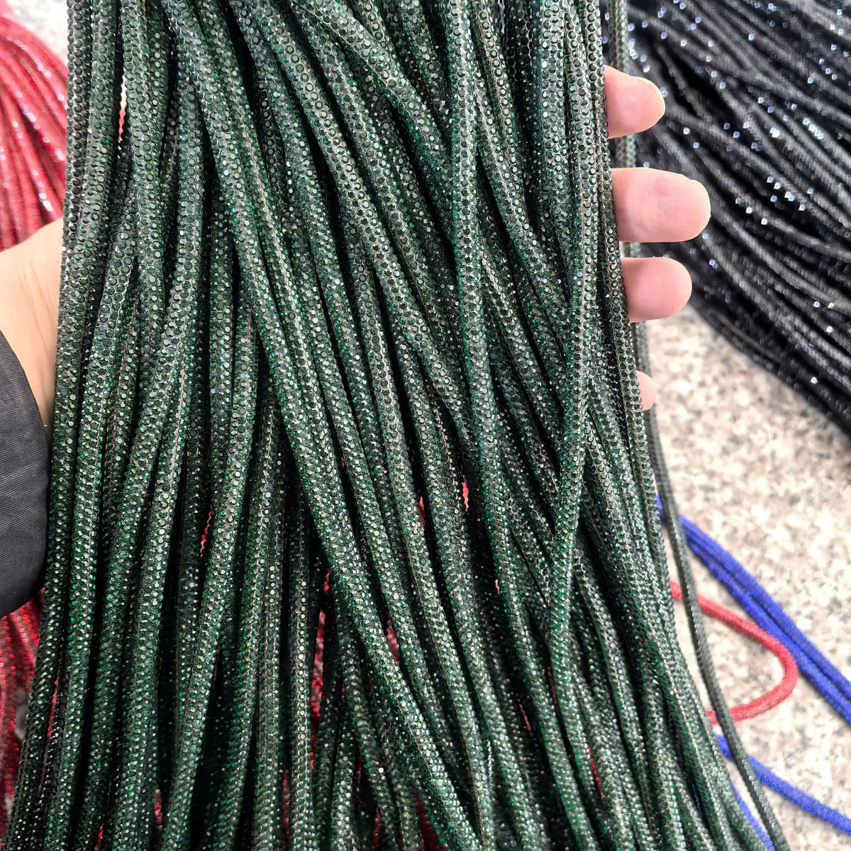 50 Yards 4mm Glass Rhinestone Rope Crystal Cord Trim – DIY Rhinestone Cord Trim PLUSH dark green 4mm 50yards