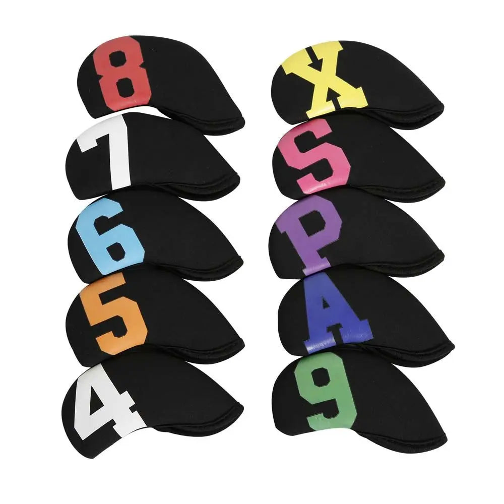 Golf Iron Head Covers Set – 10pcs Neoprene Wedge Protectors Golf Iron Covers PLUSH black-multicolor