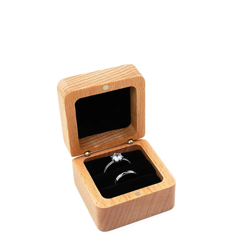Velvet Wood Ring & Earring Box – Retro Jewelry Display Tray Jewelry Display Box PLUSH Black Double Ring