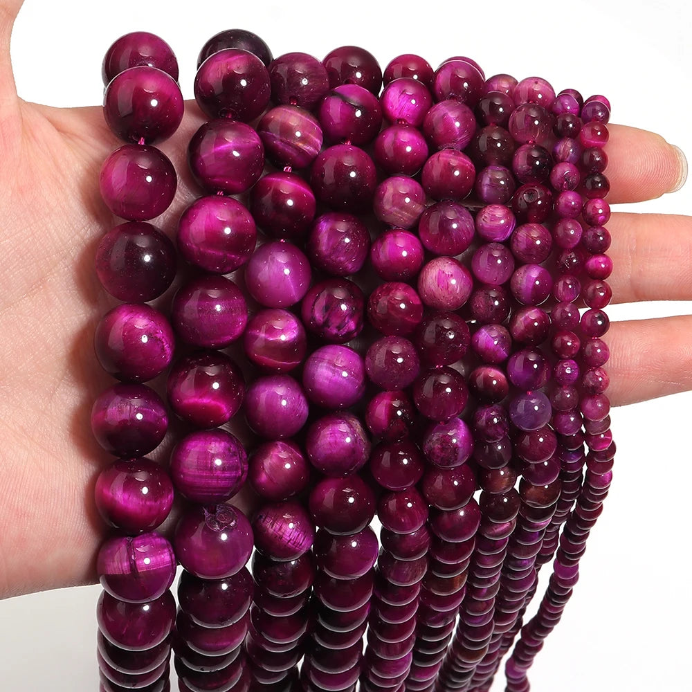 Hot Pink Tiger's Eye Spacer Beads 4–12mm | DIY Jewelry Making Natural Stone Beads PLUSH