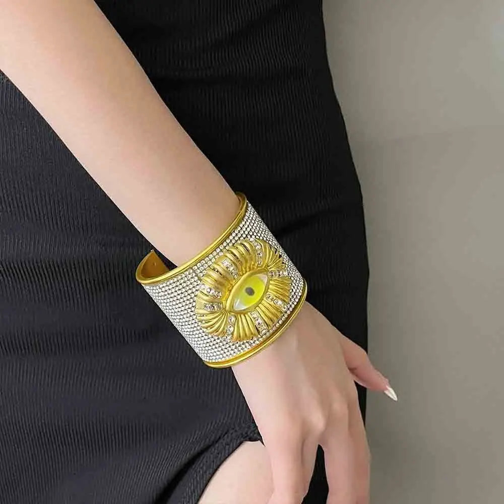 Rhinestone Demon Eye Wide Cuff Bangle – Punk Alloy Bracelet Cuff Bangle PLUSH