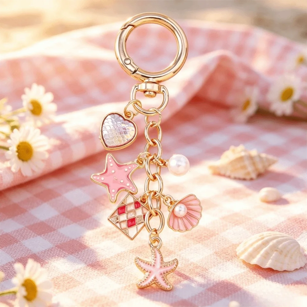Pearl Shell Starfish Keychain – Enamel Love Heart Key Ring Fashion Keychain PLUSH