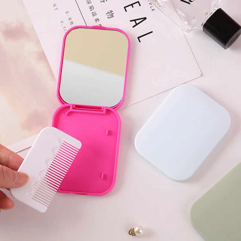 Portable Folding Makeup Mirror & Comb Set – Pocket Vanity Pocket Makeup Mirror PLUSH