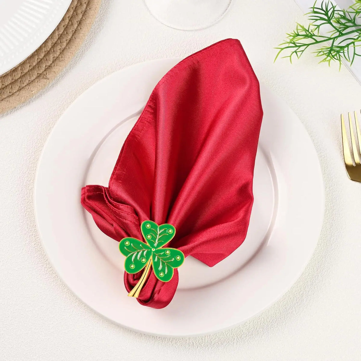 Lucky Clover Rhinestone Napkin Rings – Wedding Table Décor Napkin Rings PLUSH
