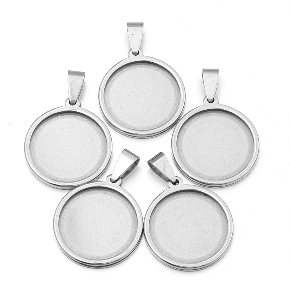 5pcs Stainless Steel Round Blank Pendant Tray Base DIY Jewelry Jewelry Pendant Tray PLUSH Rhodium 20mm