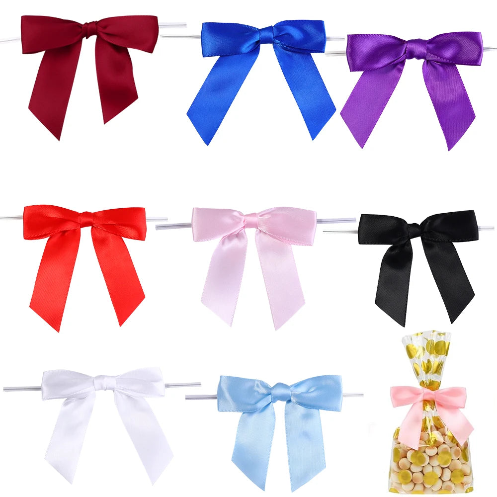 10pcs Satin Ribbon Twist Tie Bows 9x9cm – Gift & Candy Wrap Ribbon Twist Tie Bows PLUSH