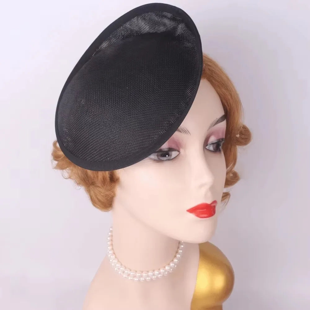 Wide Brim Linen Fascinator Hat Base – Vintage Mesh Headpiece Fascinator Hat Base PLUSH Black