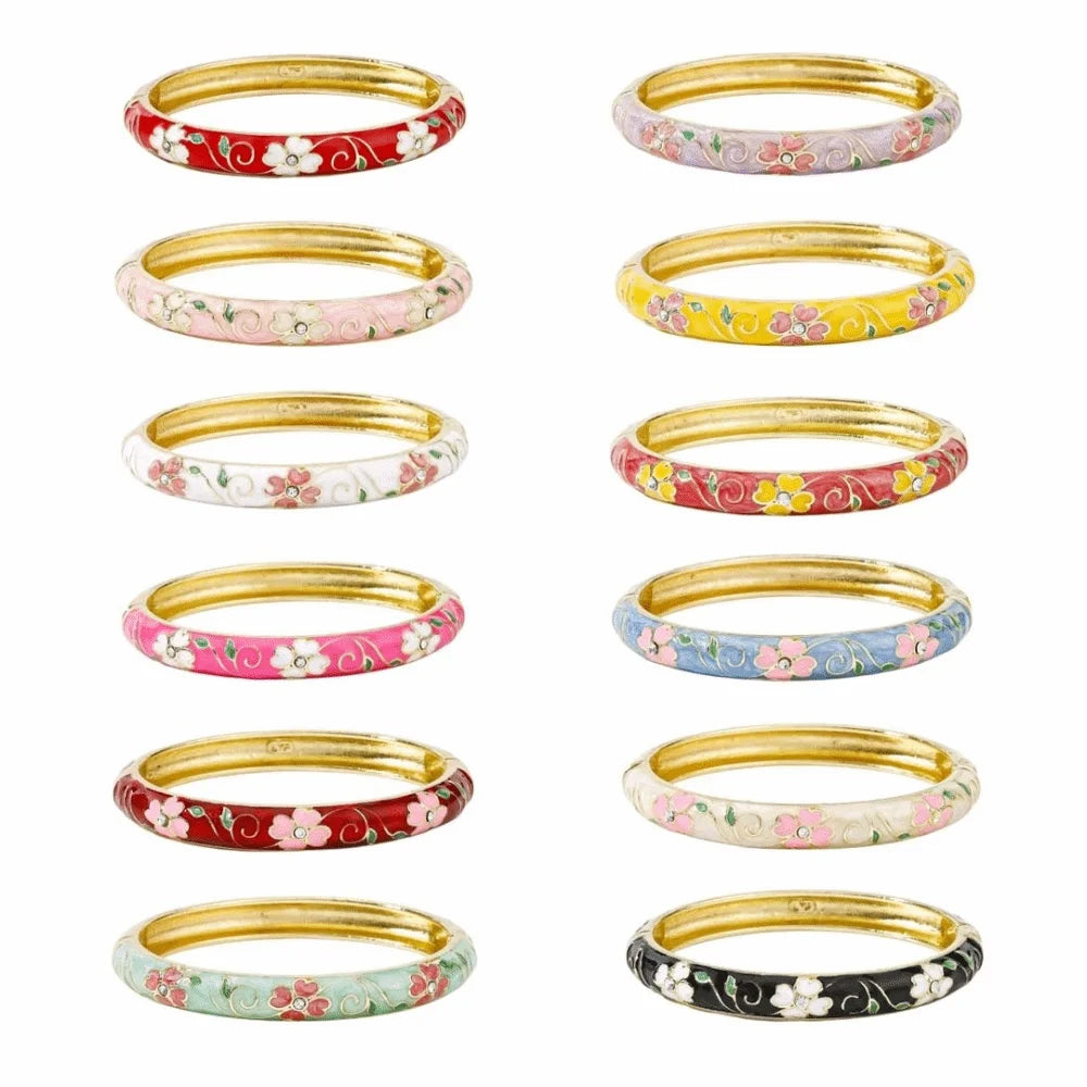 Enamel Cloisonné Cherry Blossom Bangle | Women's Vintage Bracelet Enamel Bangle Bracelet PLUSH