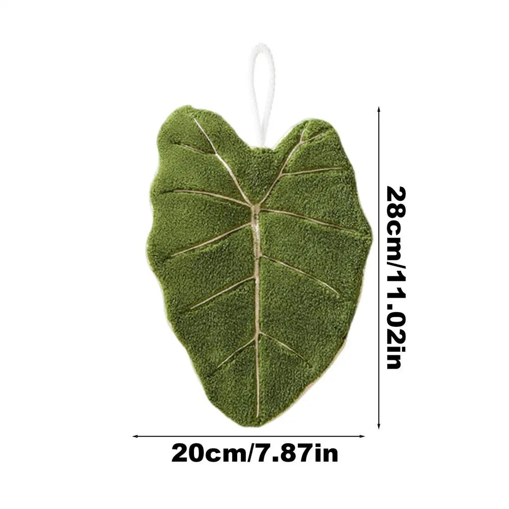 Leaf Shaped Hanging Hand Towel – Soft Absorbent Kitchen Décor Decorative Hand Towel PLUSH Green 1PC