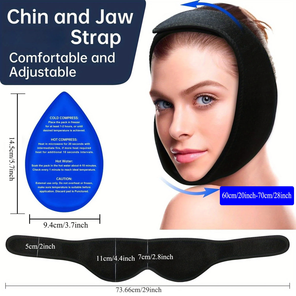Jaw Ice Pack Head Wrap + 4 Gel Packs | Oral Surgery Recovery Cold Therapy Wrap PLUSH
