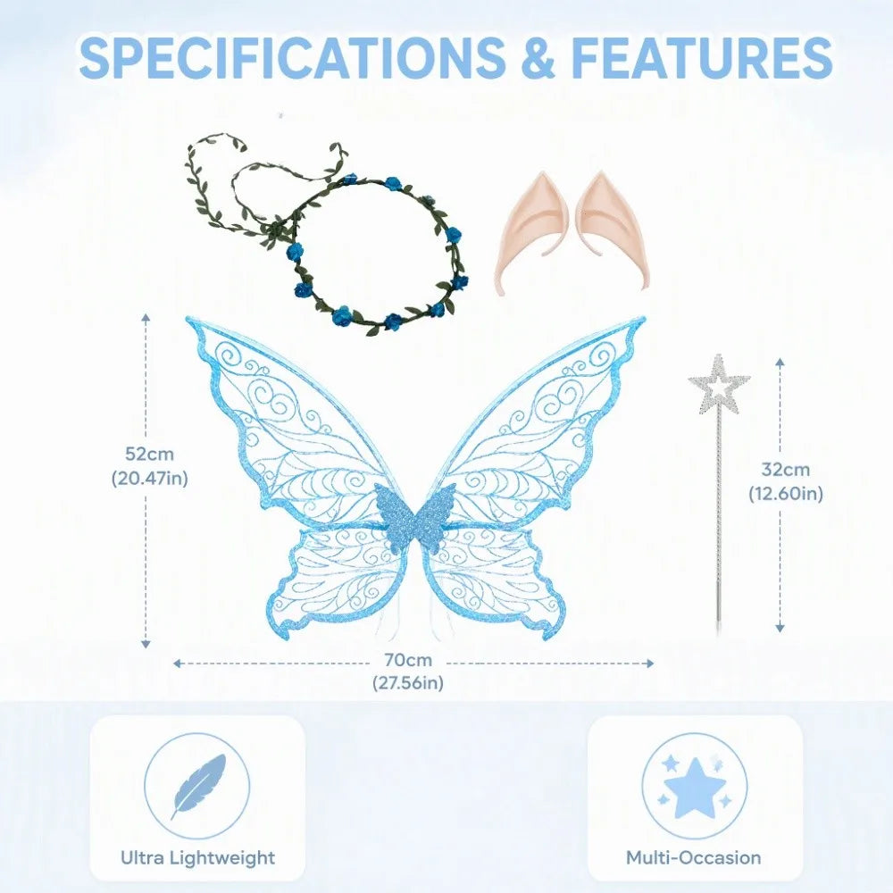 Fairy Butterfly Wings Costume Set – Sparkle Dress Up Fairy Costume Set PLUSH