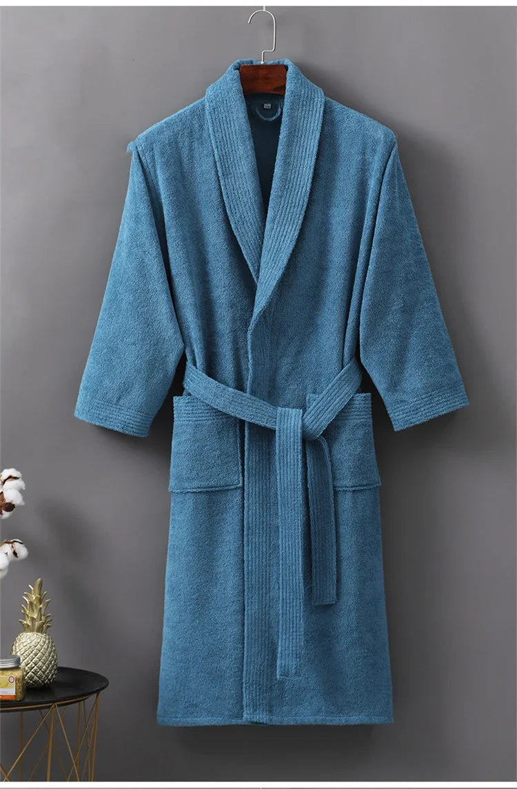 100% Cotton Terry Bathrobe – Unisex Kimono Dressing Gown Cotton Terry Bathrobe PLUSH Blue xl