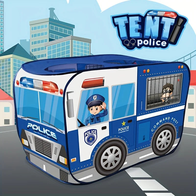 Kids Blue Police Car Pop-Up Play Tent | Foldable Playhouse Kids Play Tent PLUSH Police car 73x114x73cm