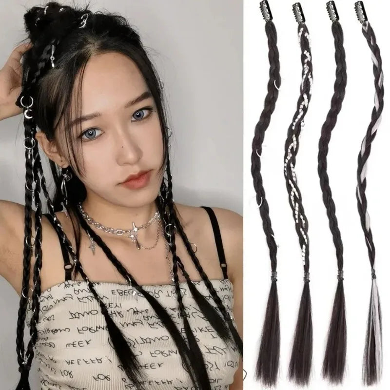 2Pcs Clip-In Braided Hair Extensions – Synthetic Twist Braid Pieces Clip-In Hair Extensions PLUSH