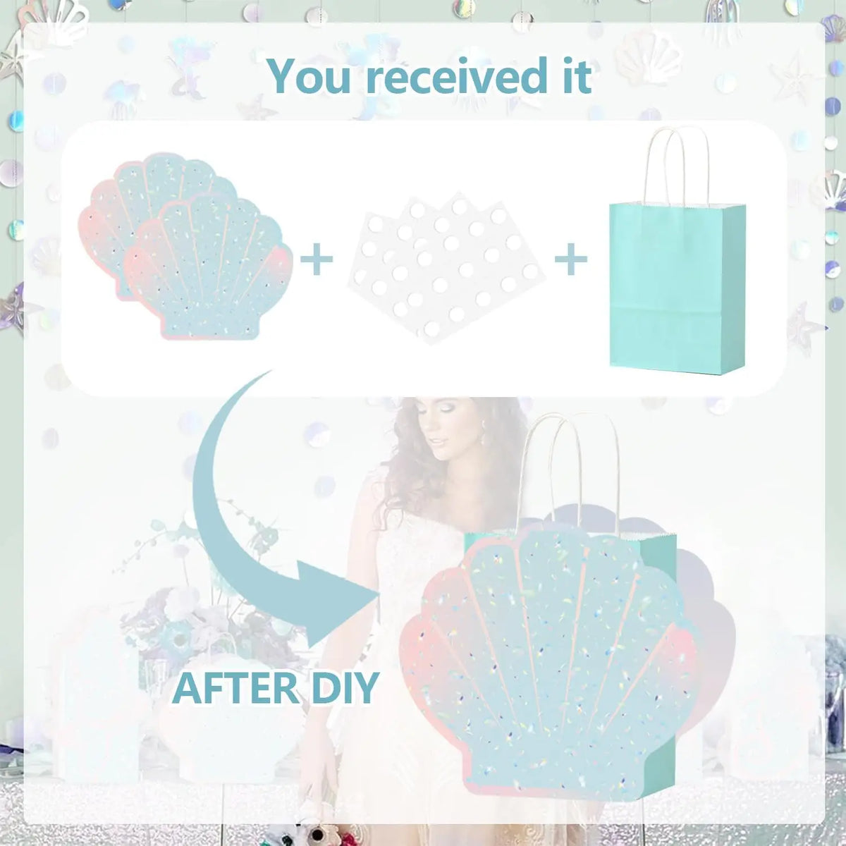 Mermaid Seashell Party Favor Bags | Ocean Theme Goodie Bags Party Favor Bags PLUSH