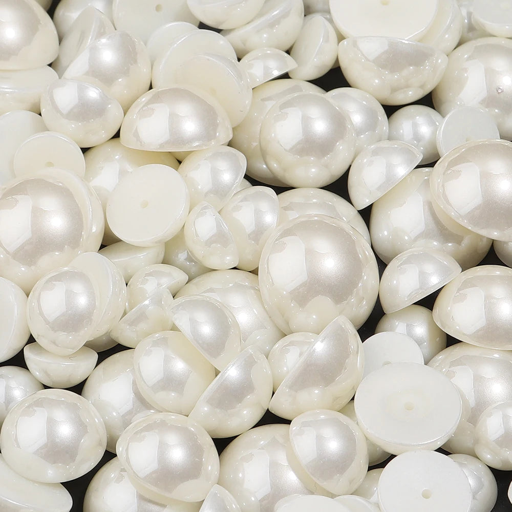 Beige Half Round No-Hole Imitation Pearl Beads 10-100pcs DIY Jewelry Craft Beads PLUSH