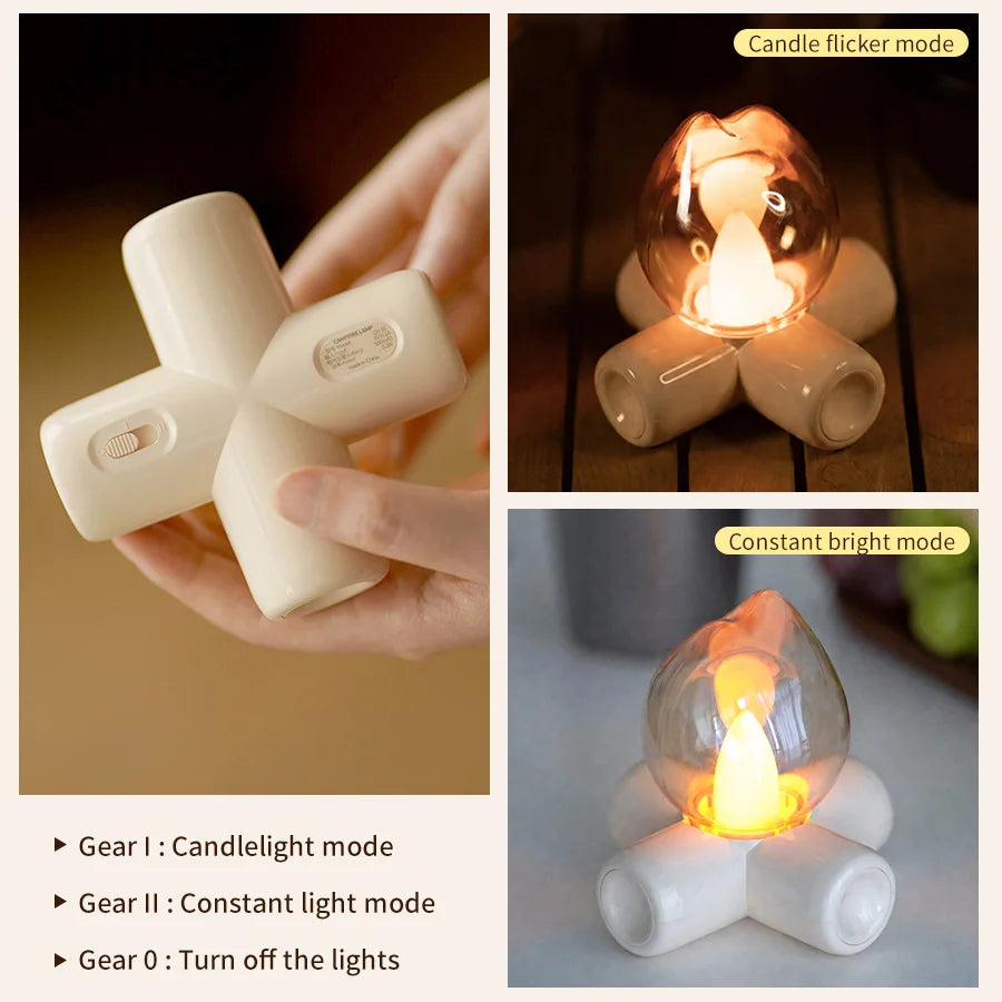 LED Simulated Flame Campfire Night Light – USB Rechargeable LED Night Light PLUSH