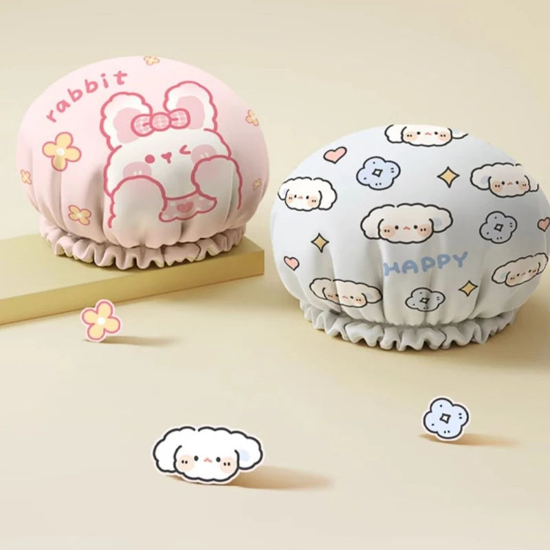 Cute Cartoon Double Layer Reusable Shower Cap – Waterproof Shower Cap PLUSH