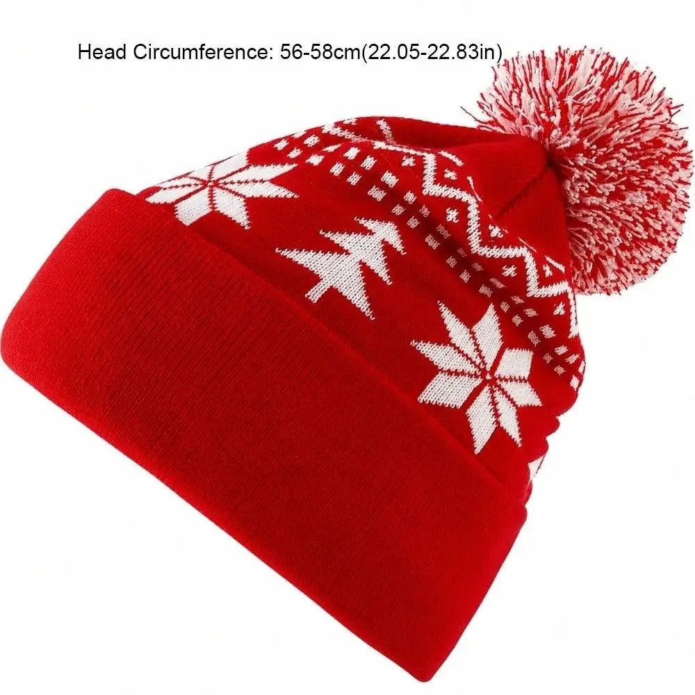 Christmas Snowflake Knitted Beanie Hat – Festive Jacquard Knitted Beanie Hat PLUSH