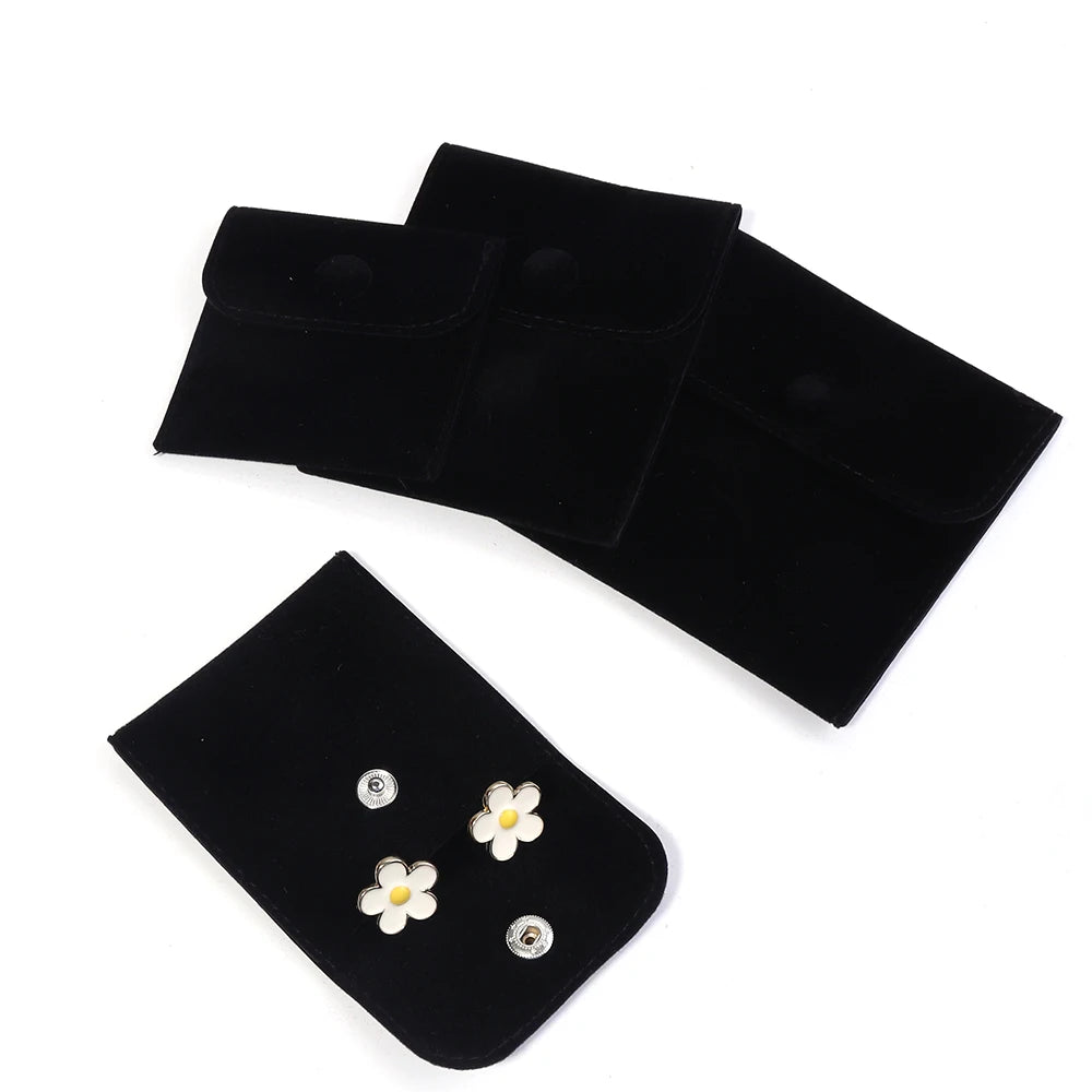 Velvet Snap Button Jewelry Pouch – Rings, Earrings & Gifts Jewelry Packaging Pouch PLUSH Black 10X10mm