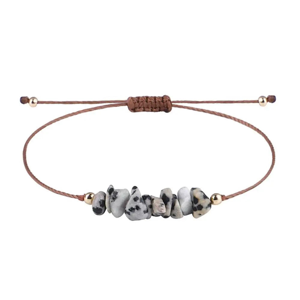 Amethyst Crystal Gravel Woven Rope Boho Bracelet for Women Boho Stone Bracelet PLUSH Black-White