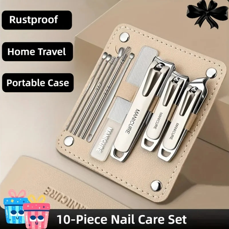 Ouriner 10pcs Nail Care Set – Clipper, File & Leather Case Nail Care Set PLUSH