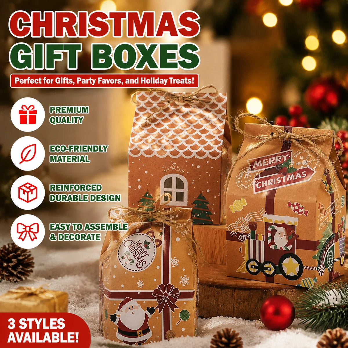 Christmas House Gift & Candy Boxes – Holiday Party Favor Set Holiday Gift Boxes PLUSH