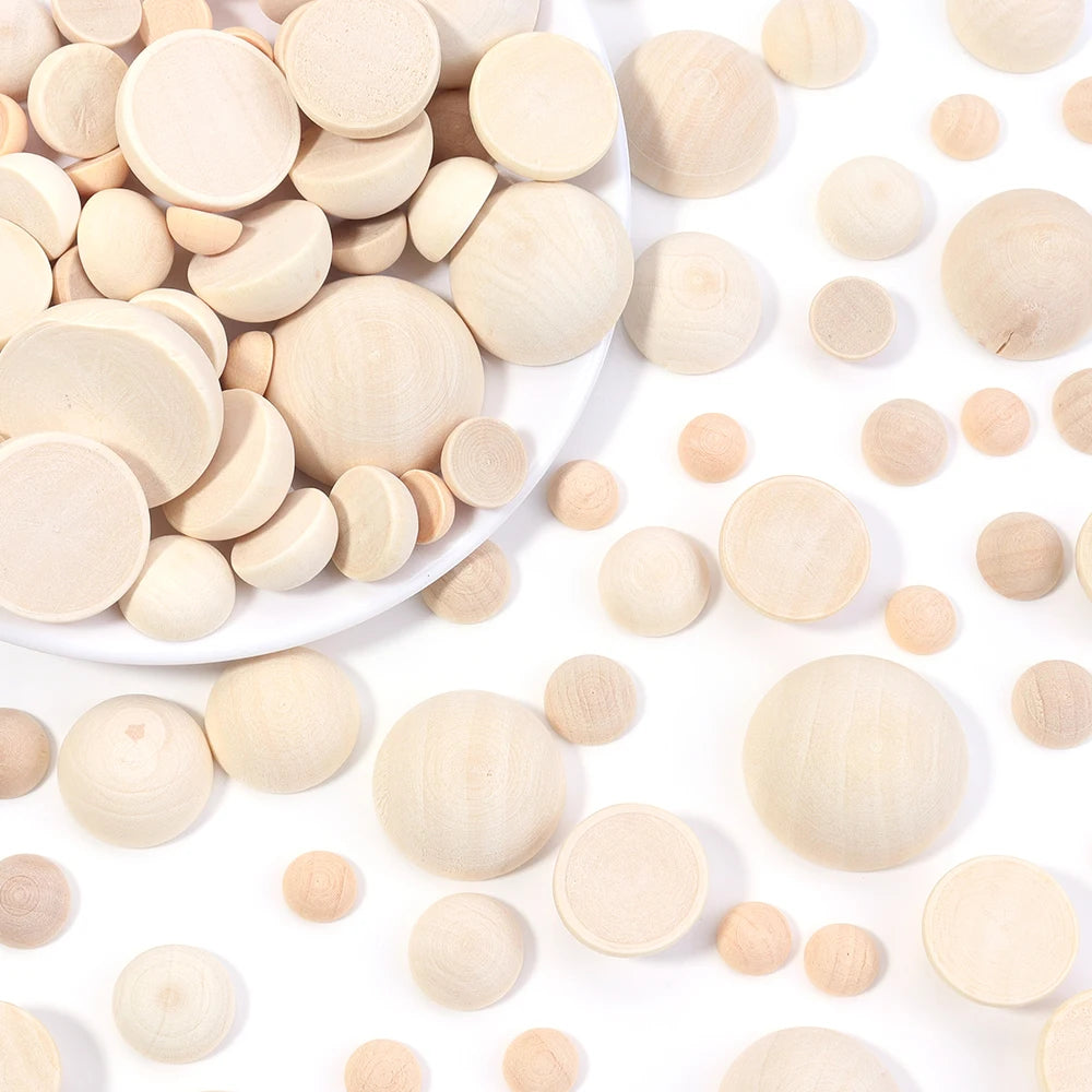 Half Ball Wooden Beads 10–30mm Flatback Cabochon DIY Jewelry Wood Craft Beads PLUSH