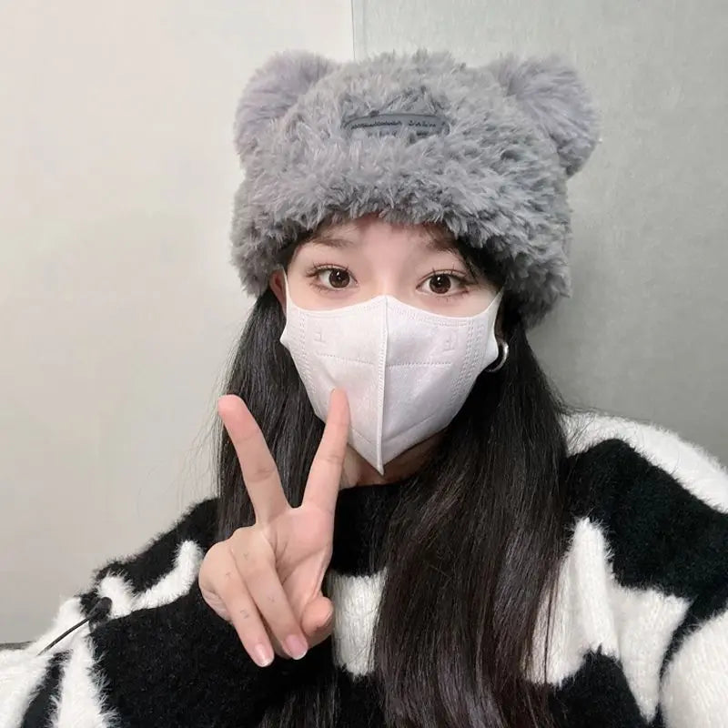Fluffy Bear Knit Beanie – Chunky Fleece Winter Hat Women Winter Knit Beanie PLUSH