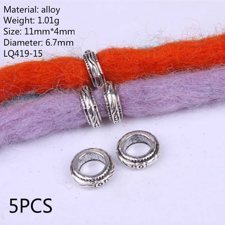 5pcs Metal Dreadlock Bead Cuffs Hair Braid Rings 3D Charms