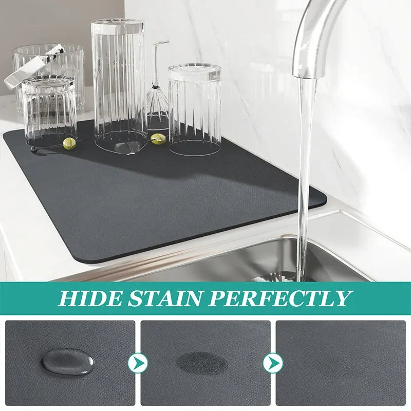 Super Absorbent Diatomite Dish Drying Mat | Non-Slip Kitchen Pad Dish Drying Mat PLUSH