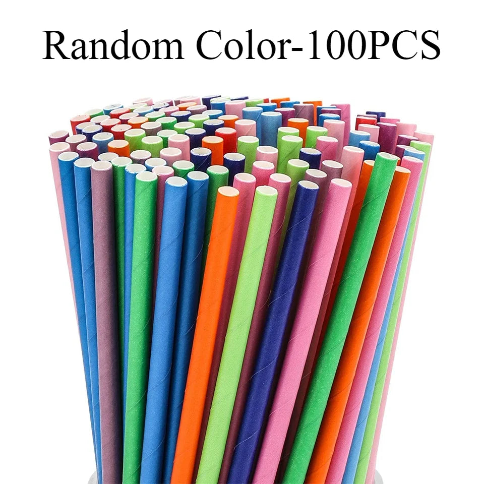 Solid Color Disposable Paper Straws 25/50/100pcs | Party Events Disposable Paper Straws PLUSH Random Color-100PCS