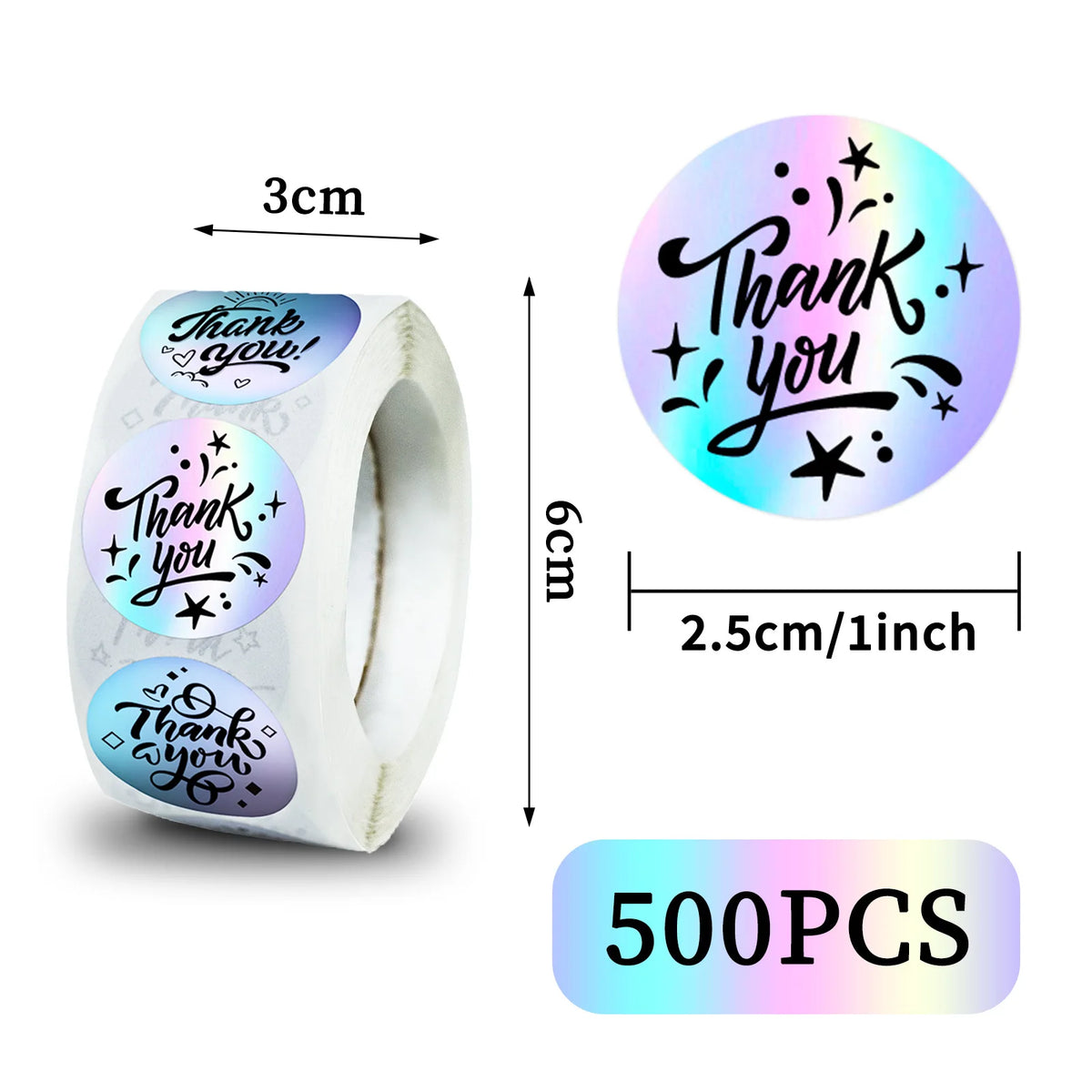 500pcs Laser Thank You Stickers 1 Inch Self-Adhesive Labels Packaging Sticker Labels PLUSH