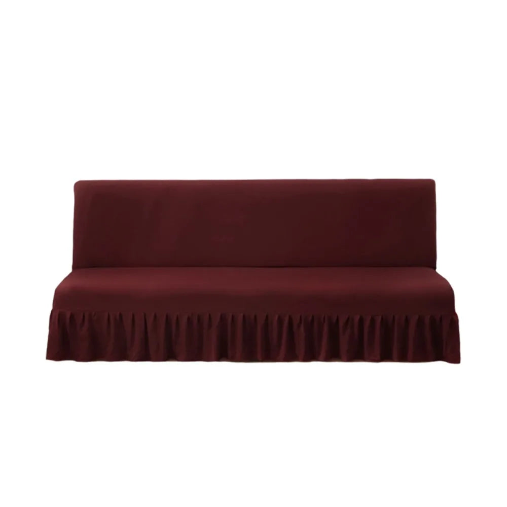 Elastic Armless Futon Sofa Cover with Skirt | Slipcover Sofa Slipcover PLUSH Dark Red S