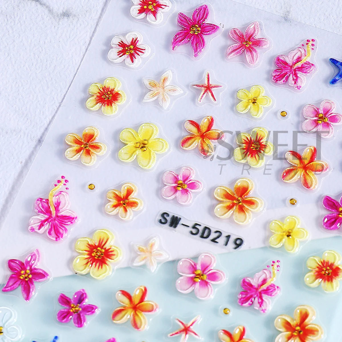 5D Embossed Nail Stickers – Tropical Flowers & Starfish Decals Nail Art Stickers PLUSH