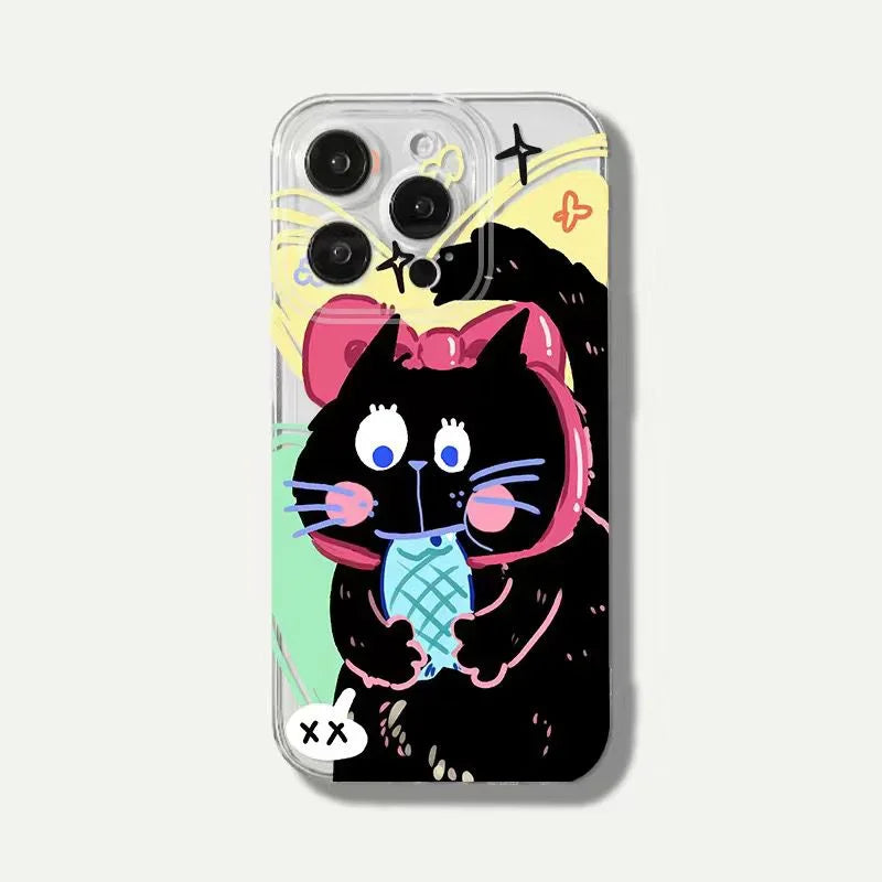 Funny Black Cat Clear iPhone Case – Cute Cartoon Cover Clear Phone Case PLUSH style 3 For iPhone 7 8 or SE
