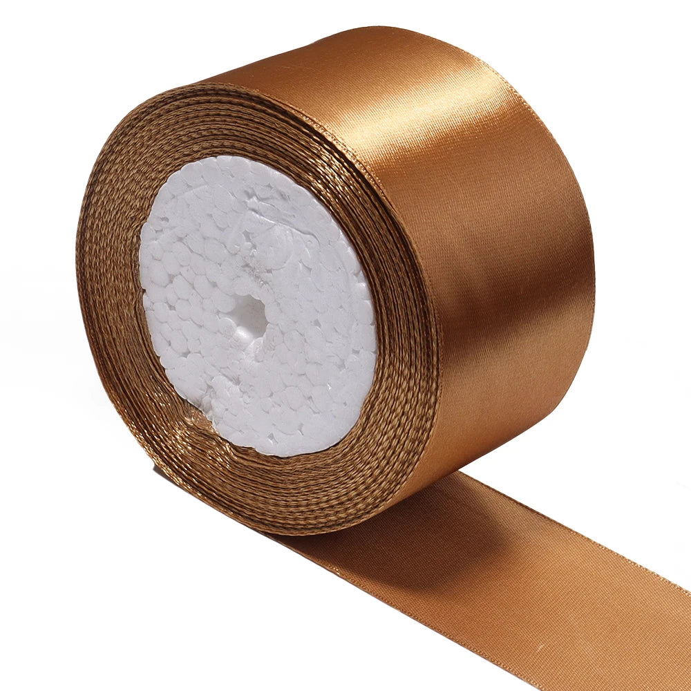 25 Yards Gold Brown Satin Ribbon – Gift Wrapping & DIY Decor Satin Craft Ribbon PLUSH 50mm 25yards