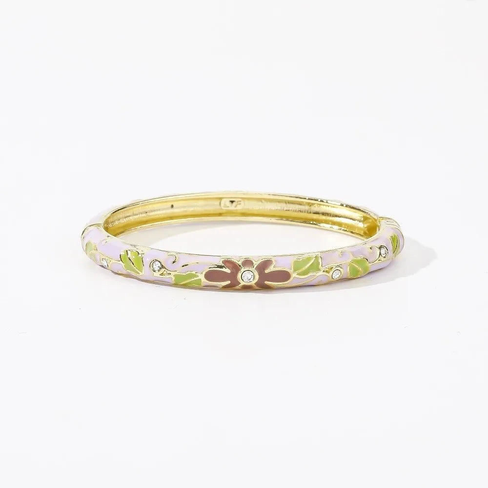 Enamel Cloisonné Bangle – Vintage Chinese Flower Bracelet Enamel Bangle PLUSH Light Purple