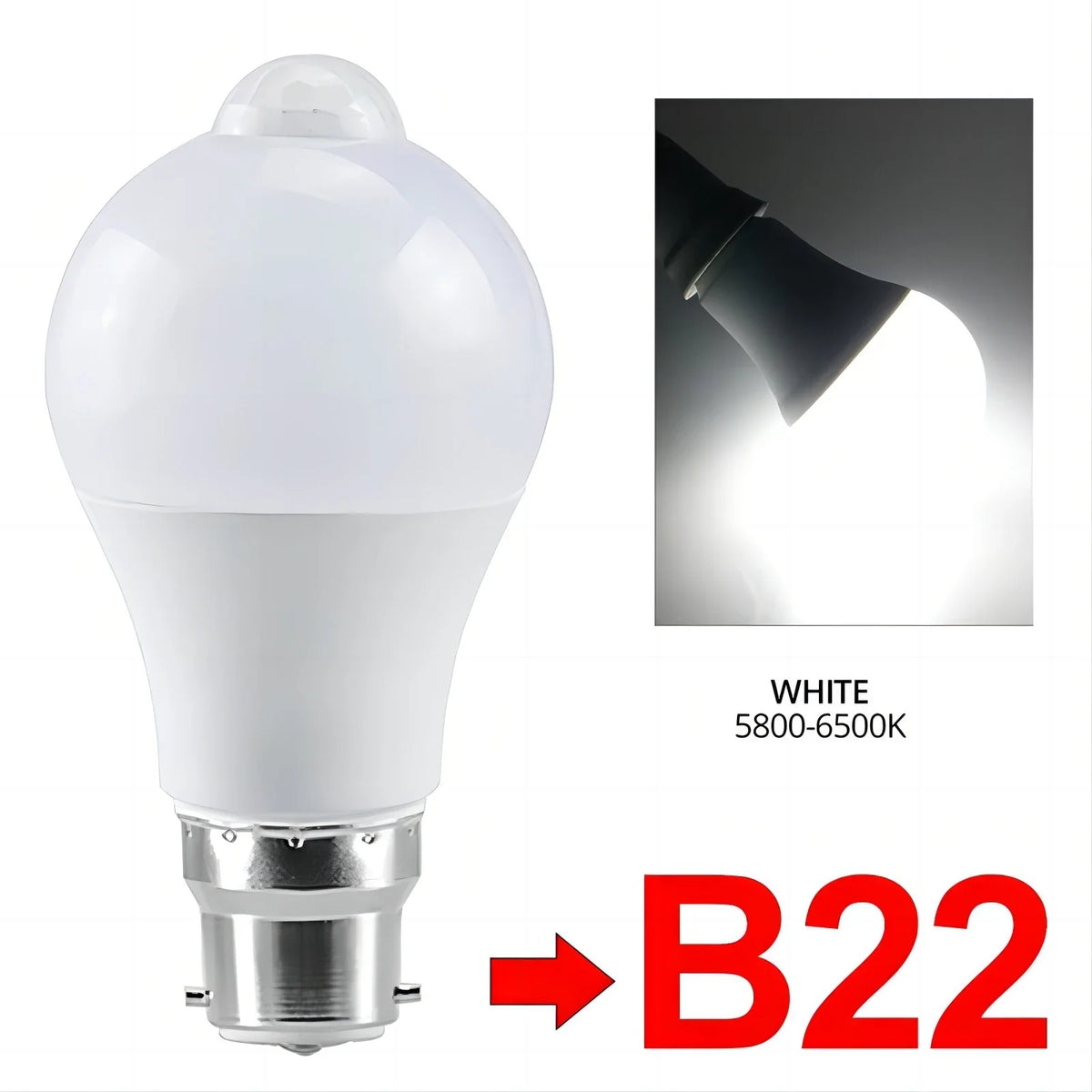 PIR Motion Sensor LED Bulb 12W E27 B22 – Dusk to Dawn Motion Sensor Bulb PLUSH B22 White
