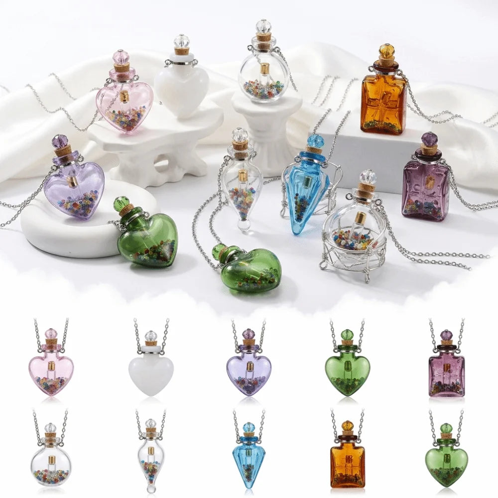 Openable Glaze Vial Pendant Necklace – Heart & Water Drop Vial Pendant Necklace PLUSH