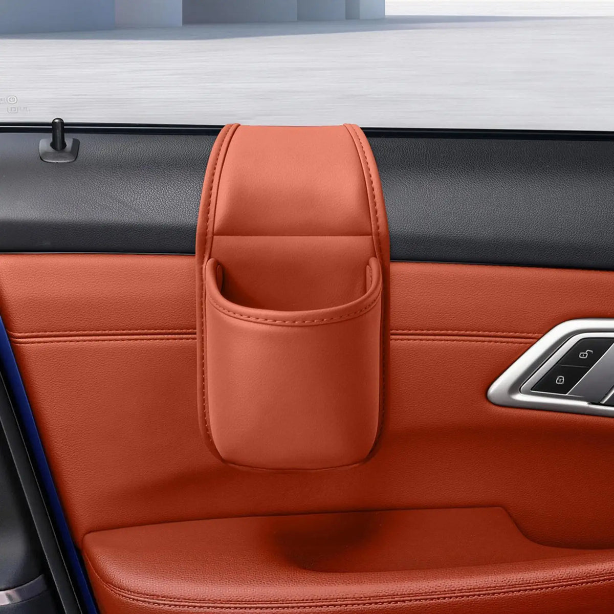 PU Leather Car Door Cup Holder & Storage Pocket Car Door Organizer PLUSH