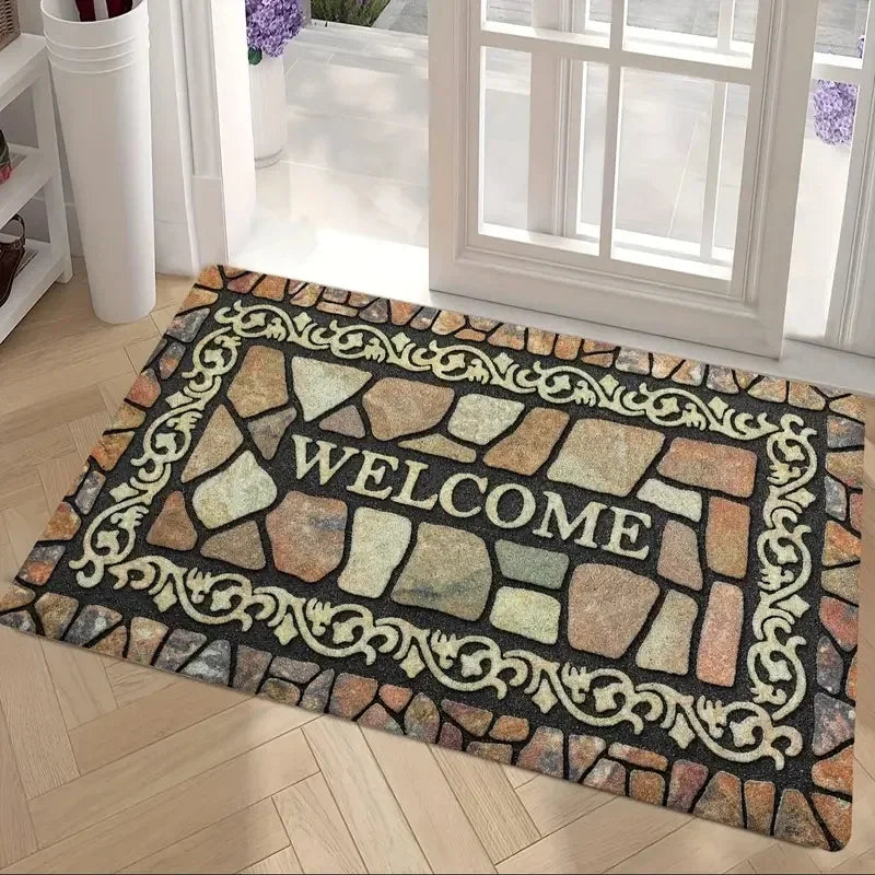 Non-Slip Welcome Doormat | Machine Washable Polyester Rug Entryway Doormat PLUSH 1 50cmx80cm