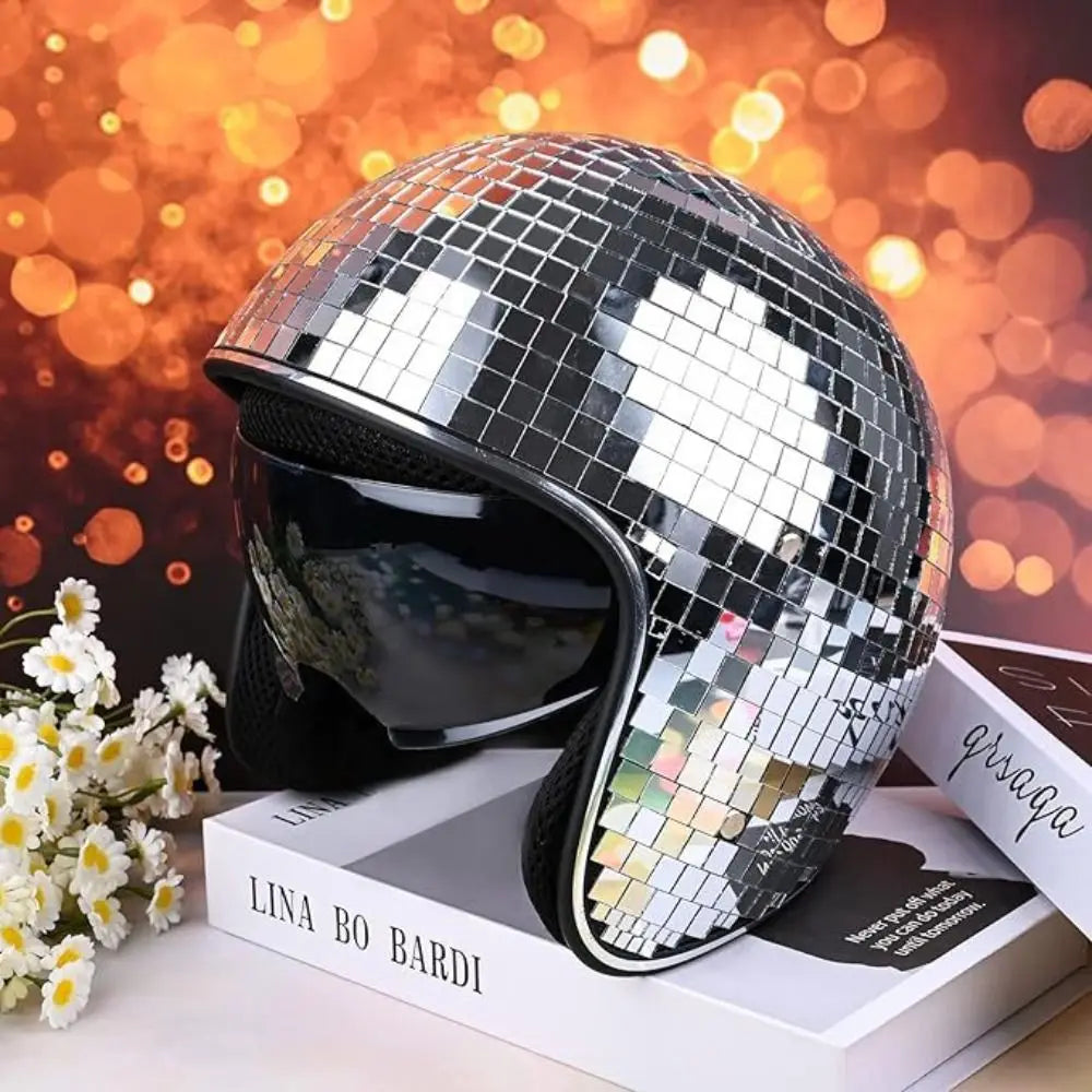 Disco Mirror Helmet – Reflective Glitter with Flip Visor Disco Party Helmet PLUSH