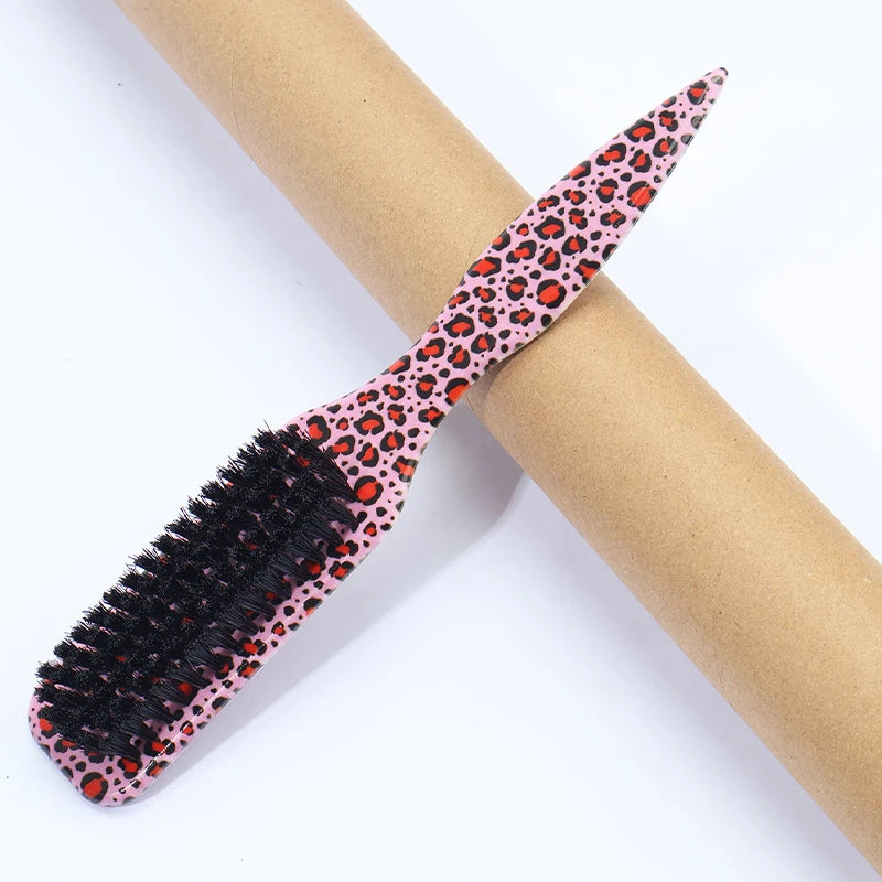 Slick Back Hair Brush – Edge Control, Ponytail & Bun Styling Hair Styling Brush PLUSH Pink leopard