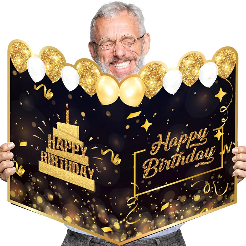 Black Gold Giant Birthday Guestbook & Commemorative Card Party Guestbook PLUSH