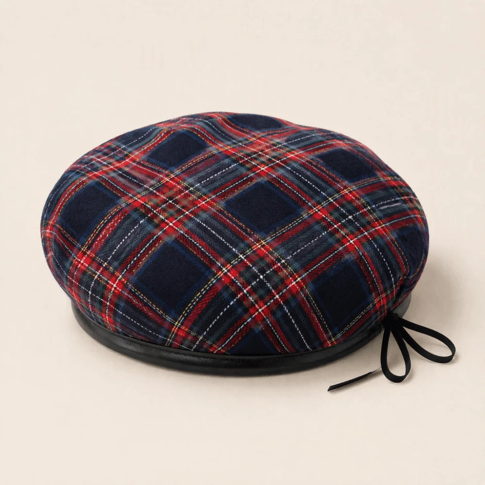 Tartan Plaid Beret Y2K Drawstring Newsboy Cap – Retro Green Hat Beret Newsboy Cap PLUSH