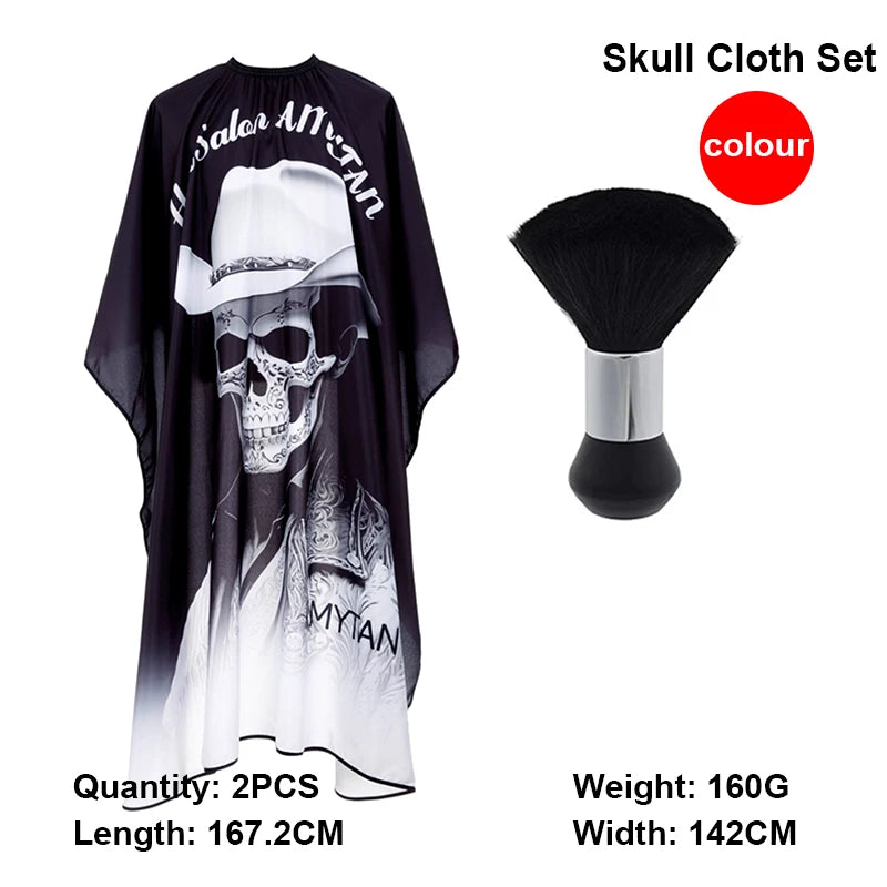 Waterproof Skull Hairdressing Cape & Bib Set – Hair Dye Hairdressing Cape Set PLUSH 2pcs set-I