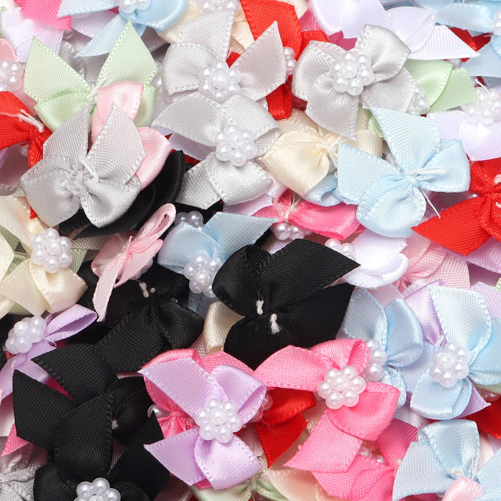 20pcs Pearl Satin Ribbon Bows – DIY Hair & Gift Decor Ribbon Bows PLUSH