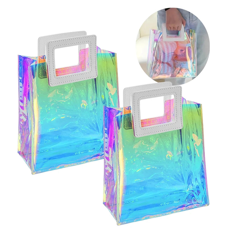 Holographic Rainbow Tote Bags – Large Reusable Gift Bags 1/2/3pk Holographic Gift Bag PLUSH